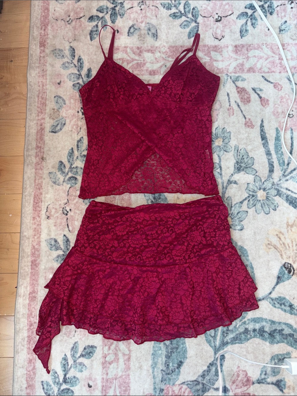 Edikted Burgundy Lace Set Mini Skirt with tank